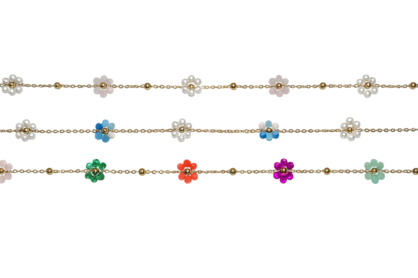 Colliers dorés en acier inoxydable ornés de petites fleurs colorées, bijoux fantaisie élégants au style printanier.