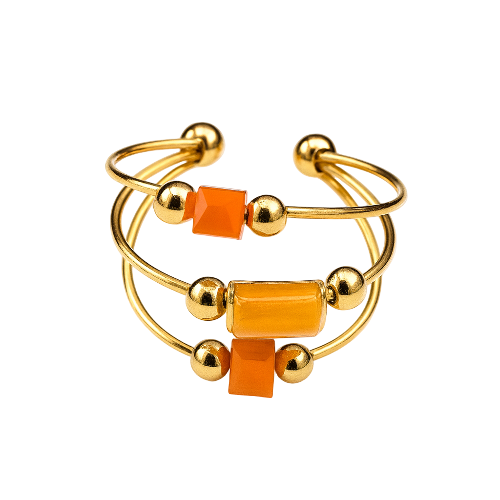 Bague femme ajustable en or avec pierres orange – bijou chic et moderne pour accessoiriser vos tenues d’été.