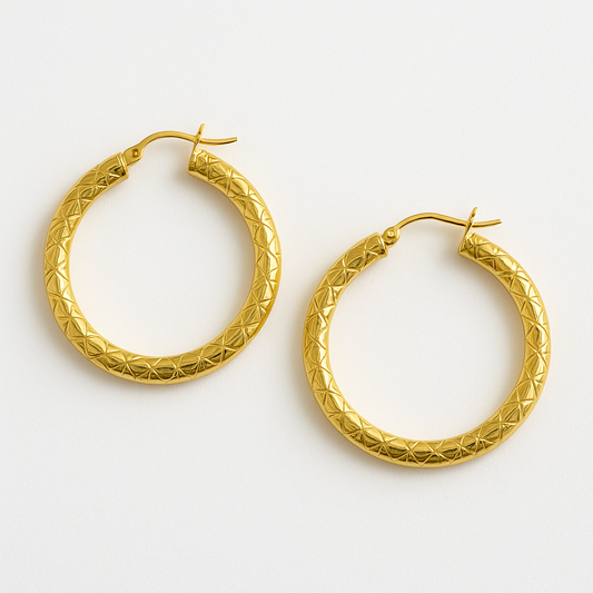 Boucles d'oreilles Amara en acier inoxydable doré gravé