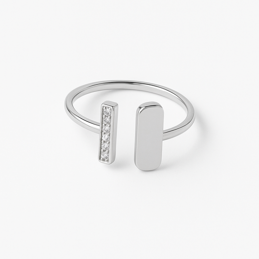 Bague argentée ajustable minimaliste avec strass en acier inoxydable

