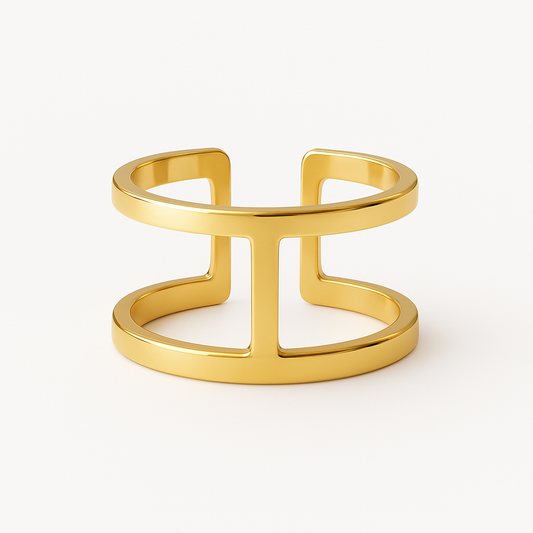 Bague ajourée dorée en acier inoxydable ajustable
